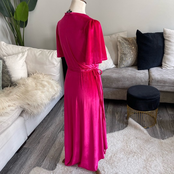 Lulus pink velvet wrap front high low dress - Picture 2 of 4